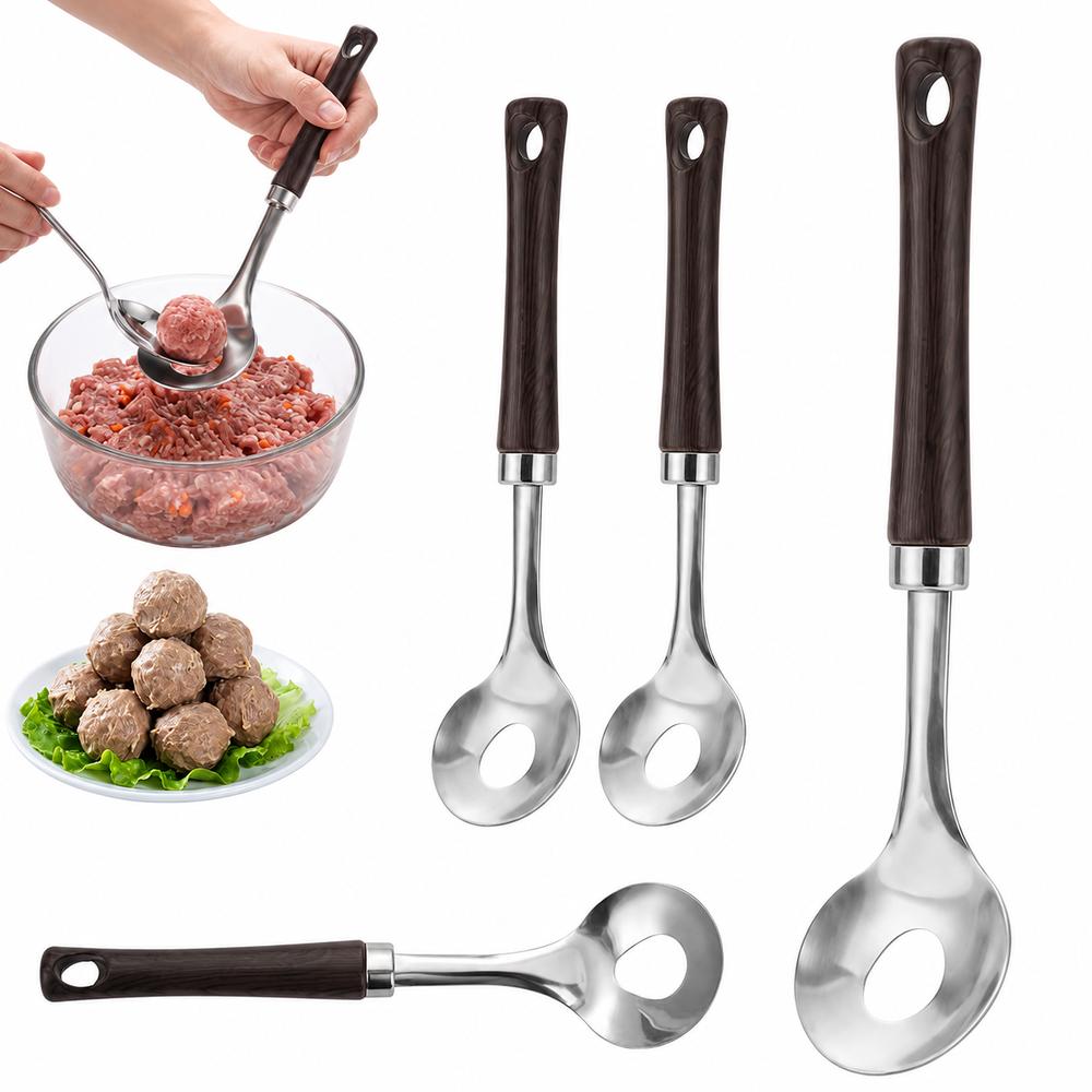 Wood Grain Handle Meatball Scoop Round Spoon Head Kitchen Meatball Tool Home Kitchen