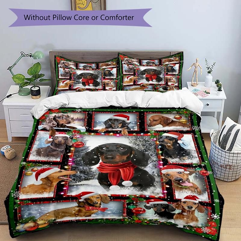 Christmas Dachshund Collage Print 3Pcs Bedding Setduvet Cover With 2 Bedropillowcase Home Birthday Gift