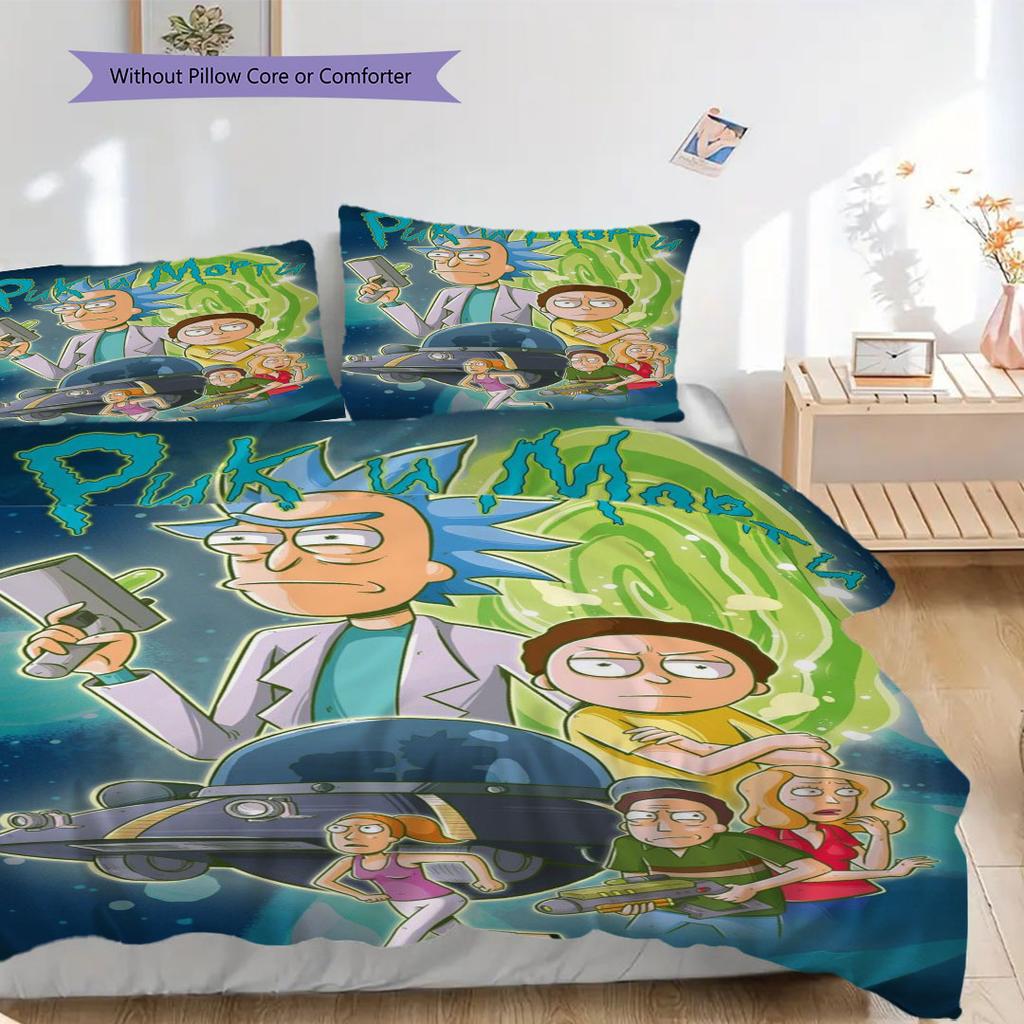 Ricky and Morty Printed Coreless Ultra-Soft Sheet Set, Multiple Sizes of Comfortable Bed Sheets, Bedroom Bedding Decoration