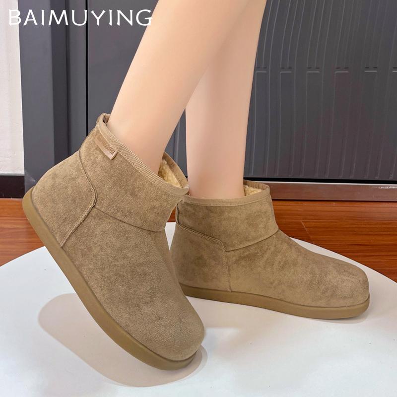 Женские зимние ботильоны на плоской подошве, замшевые короткие плюшевые дизайнерские хлопковые туфли для женщин 2025 года, тренд, зимние теплые повседневные удобные ботинки для женщин