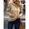 Women's Autumn and Winter Lapel Hooded Solid Colour Long Sleeve Casual Sweatshirt