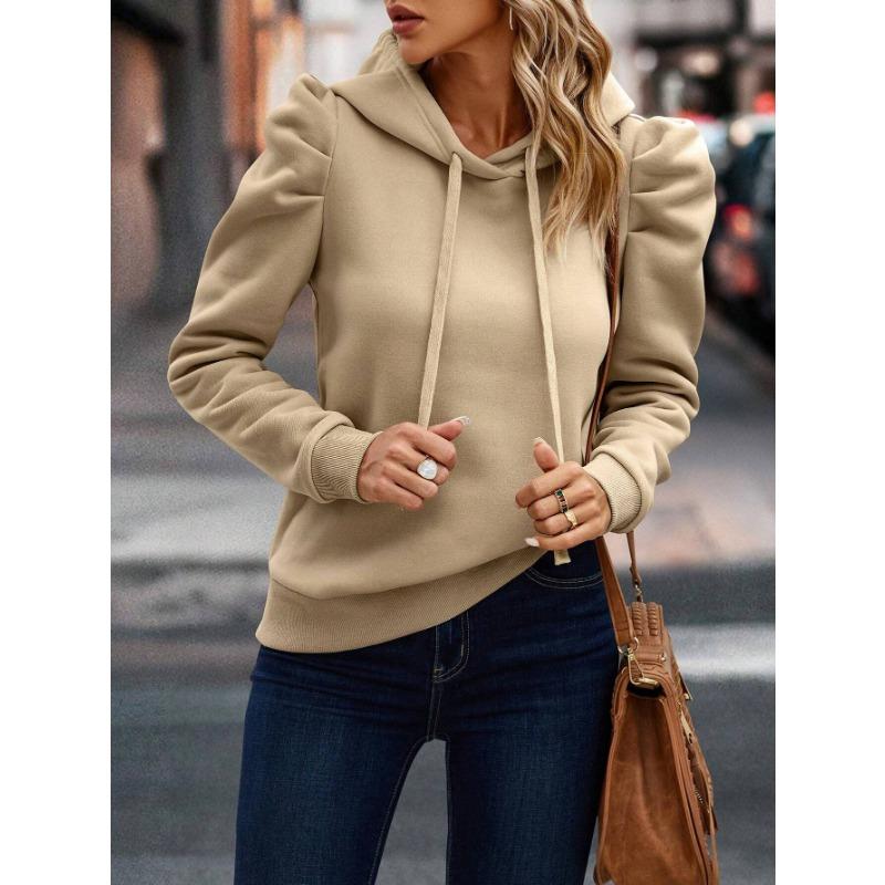 Women's Autumn and Winter Lapel Hooded Solid Colour Long Sleeve Casual Sweatshirt