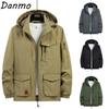 Danmo Мужская водонепроницаемая съемная шляпа с несколькими карманами Тренчи Мужские весенне-осенние уличные повседневные ветрозащитные мешковатые куртки больших размеров
