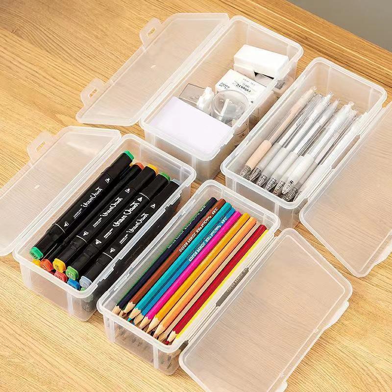 Plastic Pencil Case Organizer Storage Box with Multiple Compartments for Stationery Supplies and Small Items Durable Clear Design
