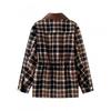 Womens Mid-Length Faux Leather Padded Coat Plaid Tie Waist Casual Fall Outerwear