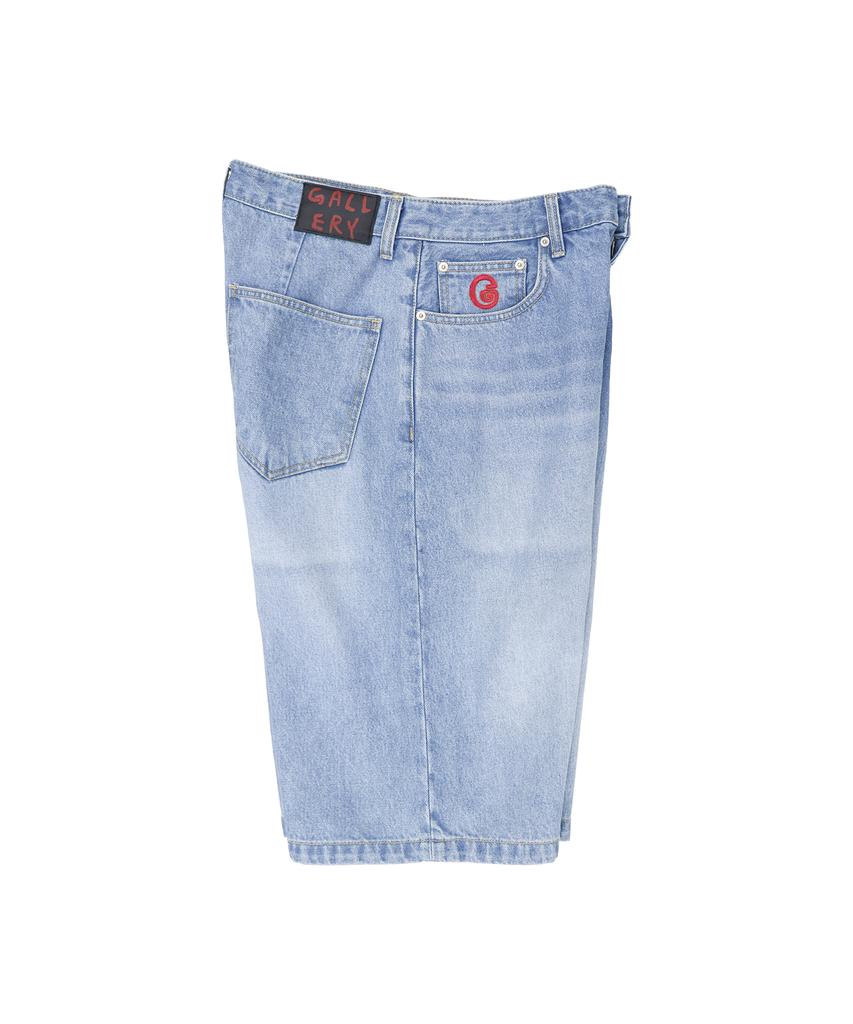 1011 GALLERY G Logo Denim Shorts - Light Blue