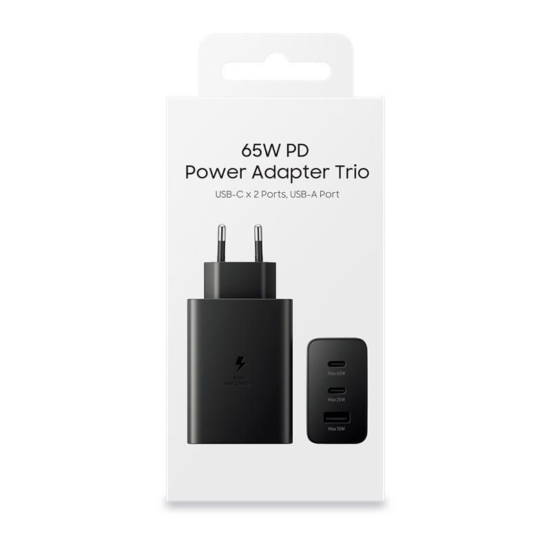 Быстрое зарядное устройство S22 на 65 Вт для Samsung - Двойной порт (USB-C и A) со спецификациями для Великобритании/ЕС/США