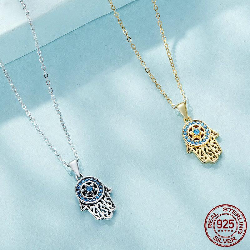 Настоящее серебро 925 пробы, модный кулон в виде руки Фатимы, счастливые ожерелья для женщин, ювелирные изделия в подарок