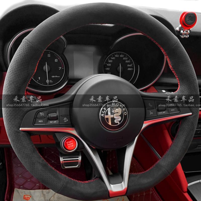 IMKC9 DIY Hand sewn Braid Black non-slip suede Car Steering Wheel Cover For Alfa Romeo Giulia Stelvio Giulietta Automotive Interior