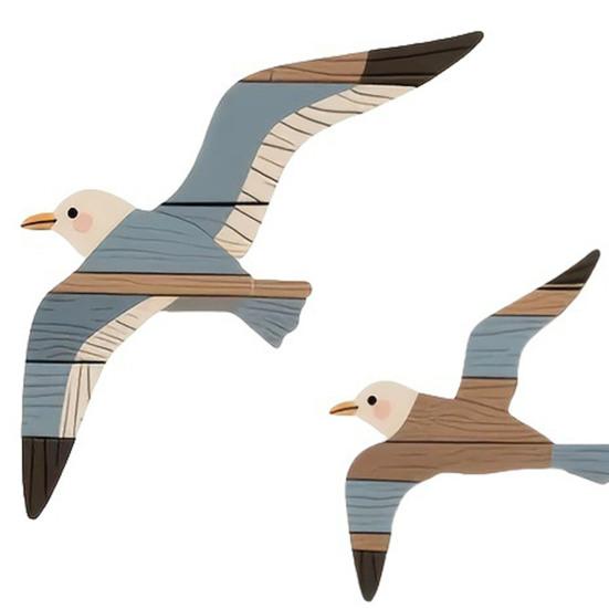 4Pcs/Set Seagull Wall Pendant Bright Feather Color Woodcarving Artwork Hand-painted Seagull