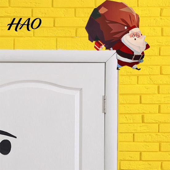 Decorative Corner Sign Christmas Door Topper Decoration, Wooden Holiday Frame Sign, Cute Funny Gift Ideas Snowman Santa Claus Penguin Decor