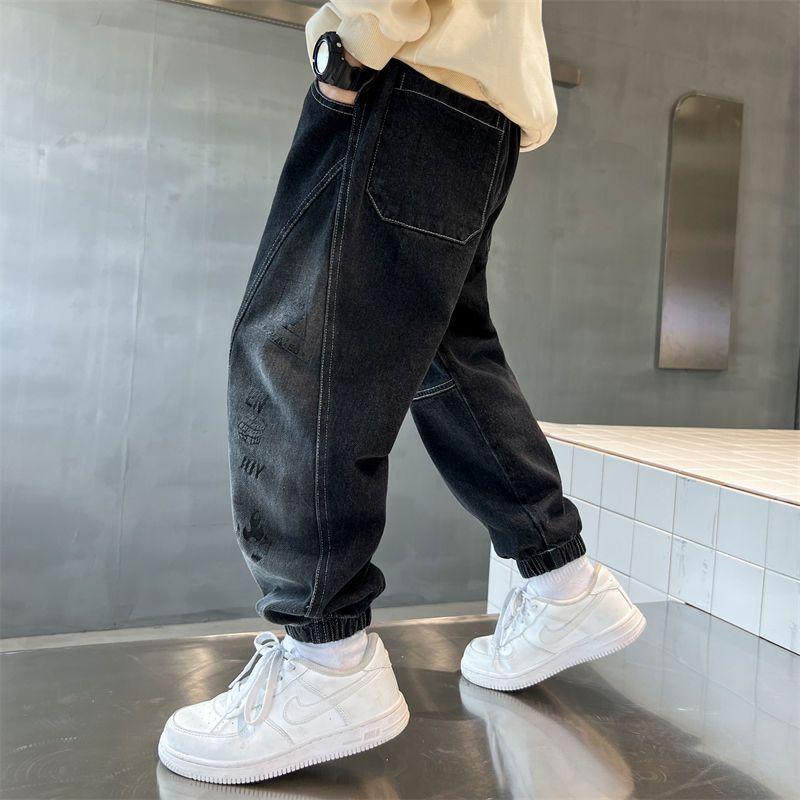 Детская одежда Джинсовые брюки для мальчиков Корейские свободные детские брюки длиной до щиколотки