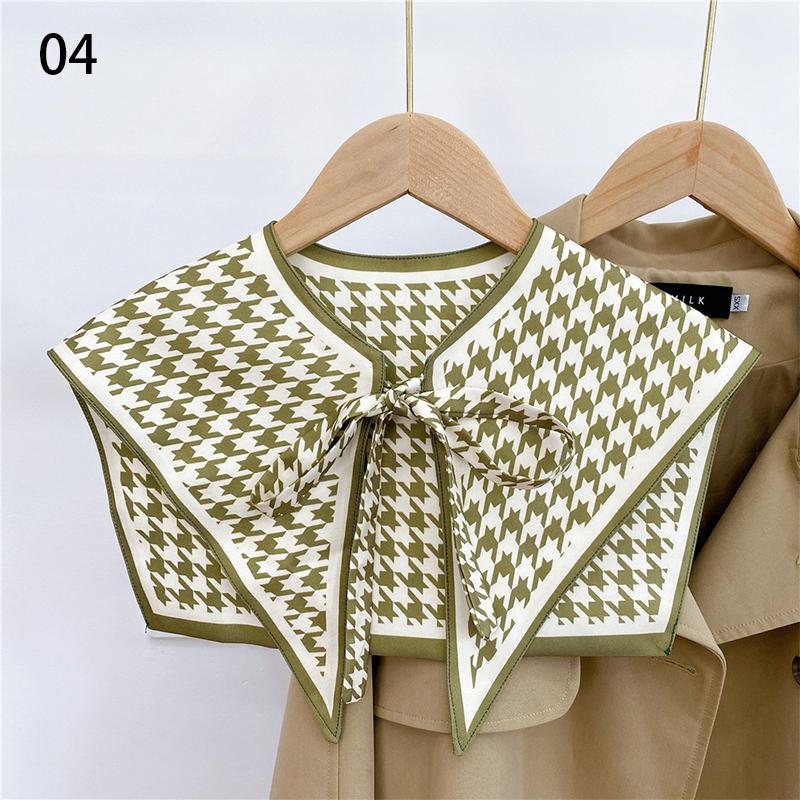 Front Tie Fake Collar For Women Vintage Print Detachable Collars Houndstooth Letter Fake Collar Shawl Wrap Scarf Neckwear Cape
