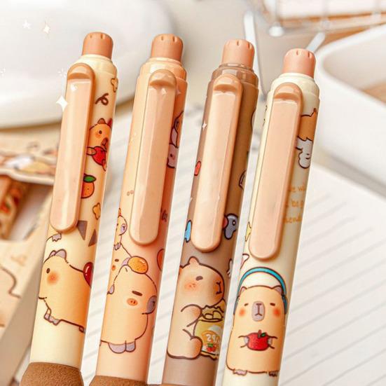 4 Pcs Erasable Gel Pens Cartoon Capybara Pattern Retractable Erasable Pen Clicker 0.5mm