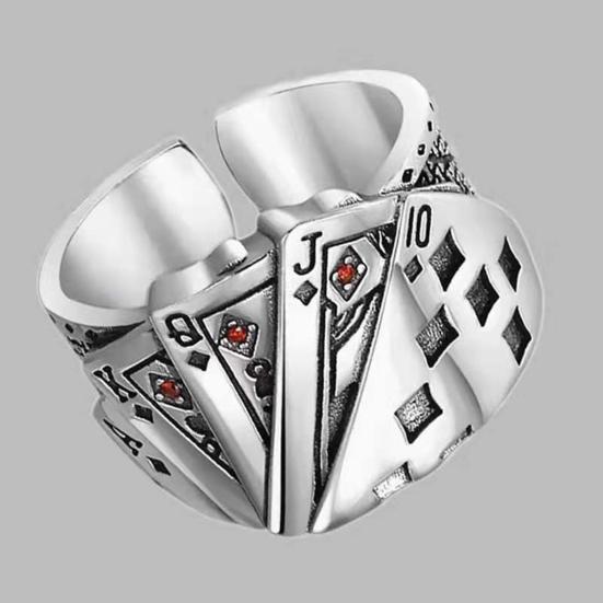 Ретро Унисекс Кольцо Игральная Карта Регулируемое Покер Гравированное Открытое Кольцо Ювелирное Изделие для Вечеринки