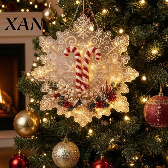 DIY Beading Ornaments Christmas Faux Pearl Painting Suncatcher Art Kit, Acrylic Snowflake Shape Board Party Crafting Ideas with Lace Edge, 3D