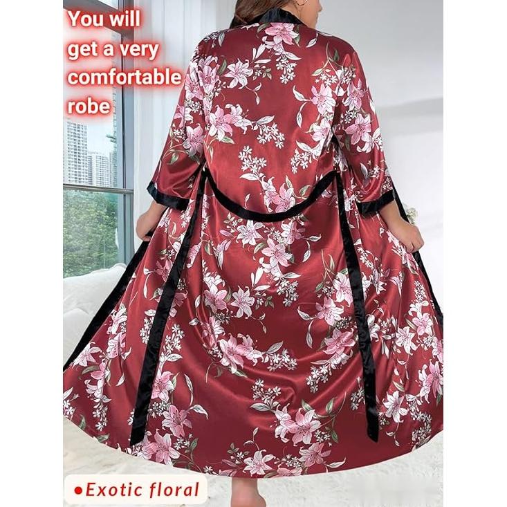 Женский халат на День святого Валентина больших размеров, сексуальный атласный халат, длинная одежда для сна