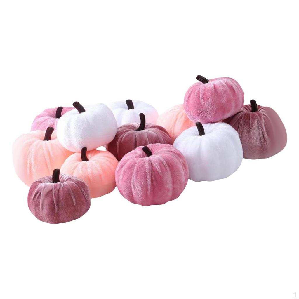 12Pcs Velvet Pumpkins Assortment Decoration Mixed Size Accessory Decorative Soft for Farmhouse