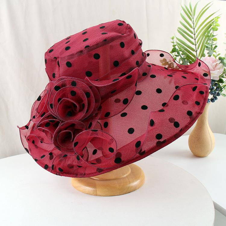 New fashion organza big edge hat elegant flower polka dot sun hat women's summer outdoor sun protection sun hat