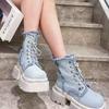 Fashion 2024 Fashion Shoes for Women Side Zip Women's Boots Spring Autumn Round Toe Denim Solid Short Barrel Platform Block Heels Boots