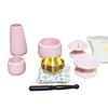 Мини 7-предметный буддийский алтарный набор: Орин (Буддийский колокол), Благовонная курильница, Пепел от благовоний, Подсвечник, Ваза, Чайная чашка и Подставка для подношений (розовый)