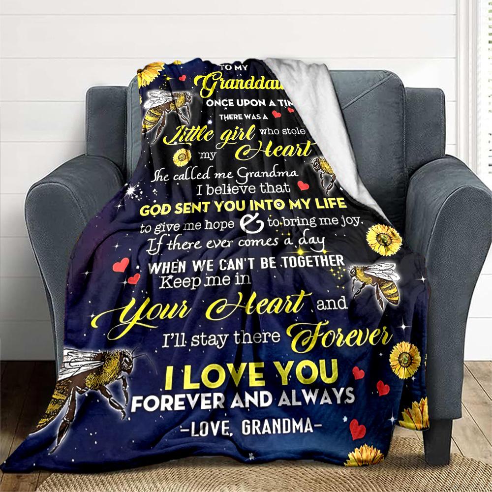 1pc Letter To Granddaughter Pattern Soft & Warm Polyester Knit Blanket, Digital Printed, All-Season Throw for Napping, Traveling, Sofa yy250906047
