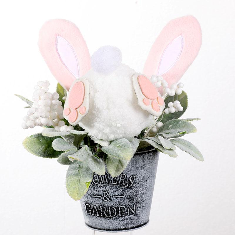 Resurrection Rabbit Decorative Potted Plant Tabletop Ornament Wreath Pendant Easter Cartoon Theme Simulation Plant Door Hanging