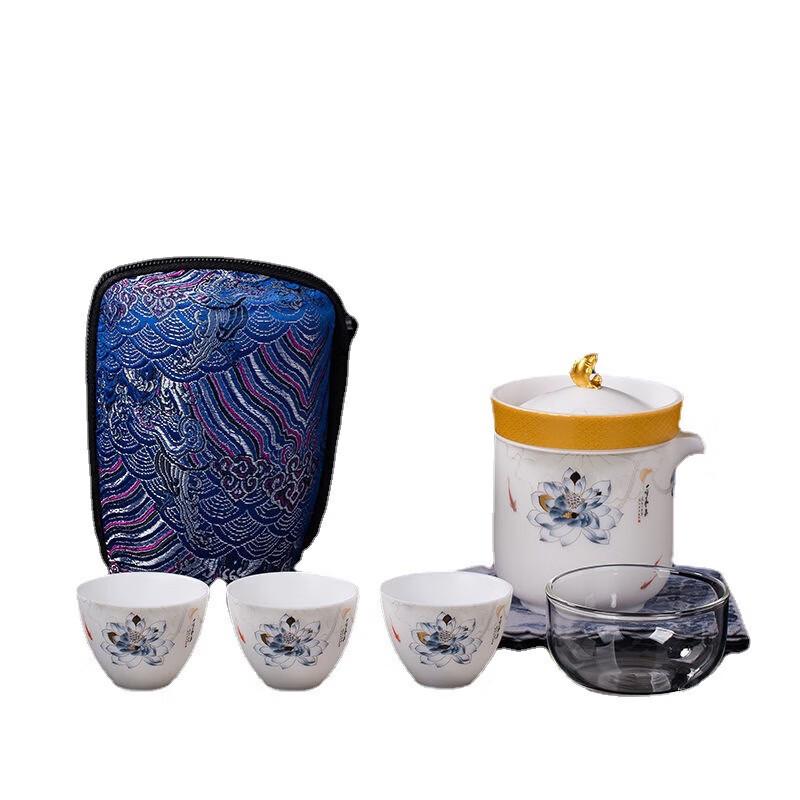 Chaxun Mutton Fat Jade Porcelain Portable Tea Set