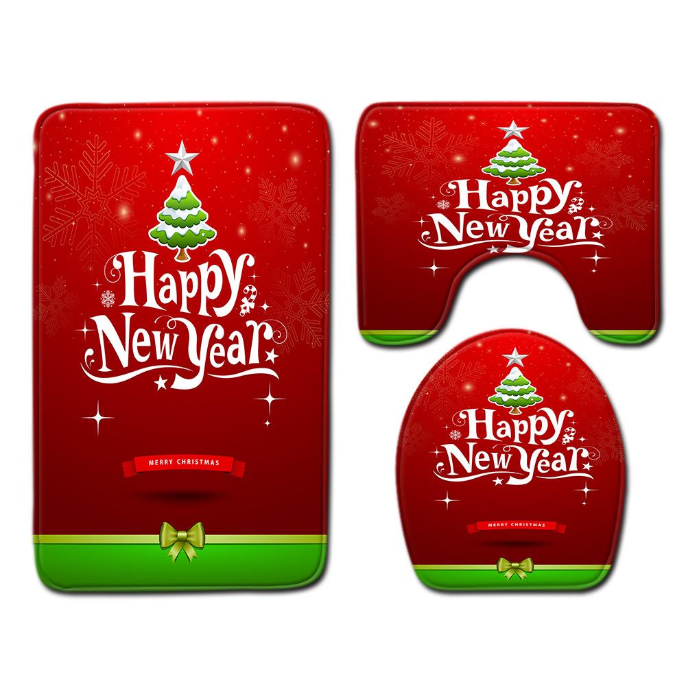 Christmas Home Door Mat Bathroom Shower Curtain Floor Mat Combination Four-Piece Set Bedroom Living Room Carpet