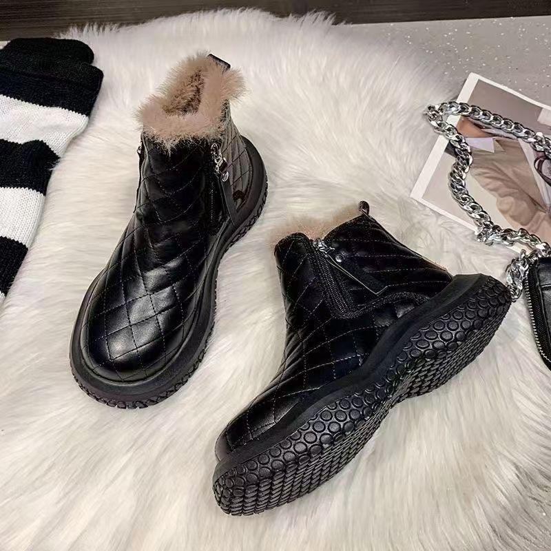 Зима 2024 года, новые женские туфли на толстой подошве из бархата с утолщенным мехом, зимние ботинки, женские короткие термоботинки из хлопка