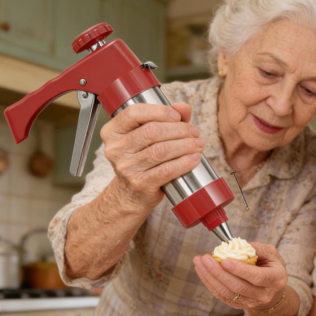 Cookie Press Guns Kit Stainless Steel Manual Cake Piping Maker DIY Pastry Syringe Extruder Nozzles Piping Cream Biscuits Maker