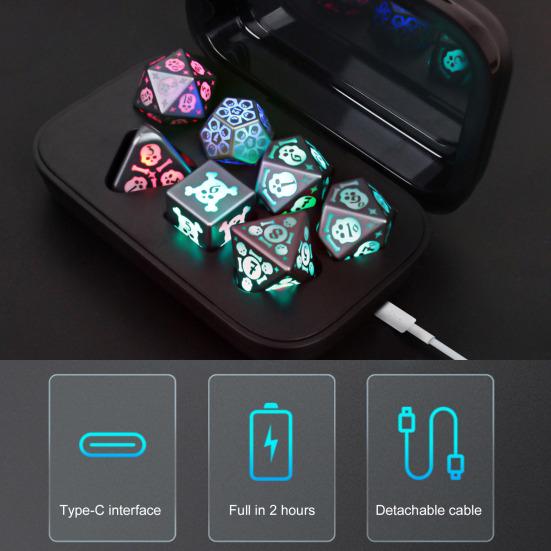 1 набор светодиодных светящихся игральных костей USB-перезаряжаемые RGB светящиеся многогранные игральные кости D4 D6 D8 D10 D12 D20 мигающие игральные кости для взрослых семейная вечеринка настольная игра