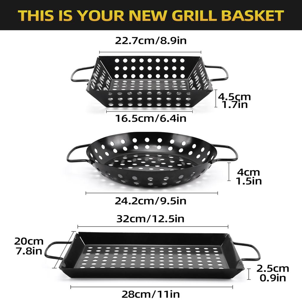 Leeseph Grill Basket, Non-stick Vegetable Grilling Basket Cooking Basket, BBQ Grill Accessories for Cooking Fishes, Kebabs