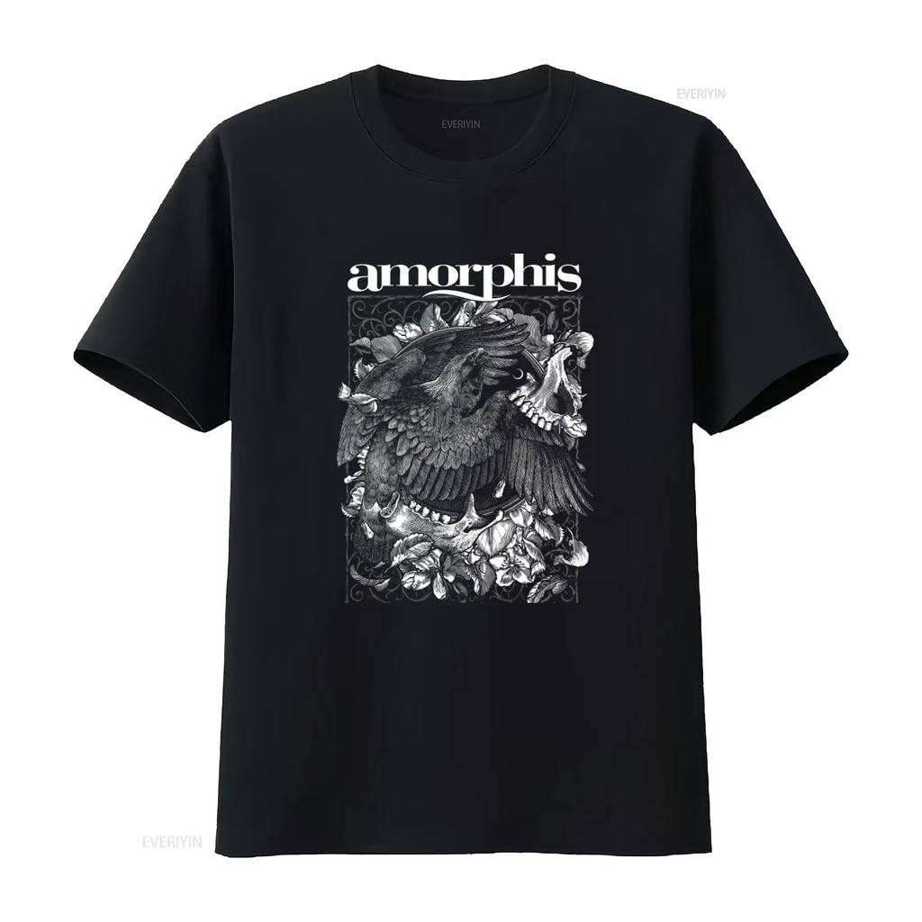 Amorphis Circle Black T Shirt with Intricate Eagle and Floral Design Perfect for Metal Fans vintage Washed Casual Versatile