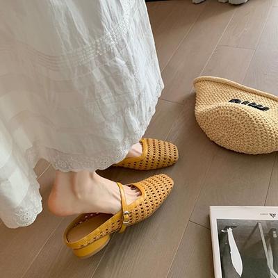 Вариант из овчины! Ретро плетеная сумка голова полушлепанцы женские 2025 лето квадратный носок слово с толстым каблуком Мюли крутые шлепанцы