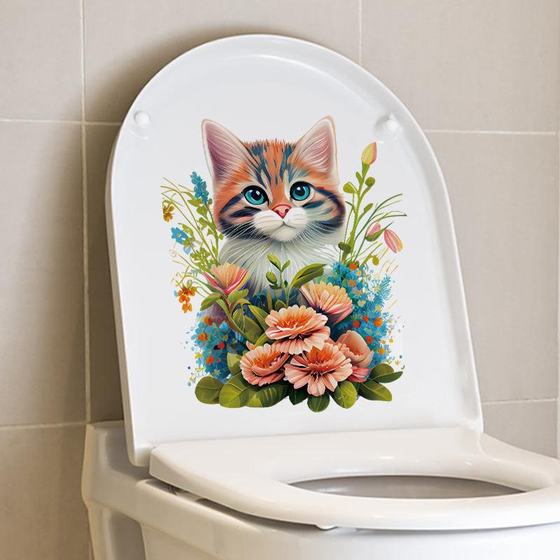 Мультфильм милый акварельный кот наклейка наклейки ванная комната украшение крышки унитаза водостойкая наклейка на стену