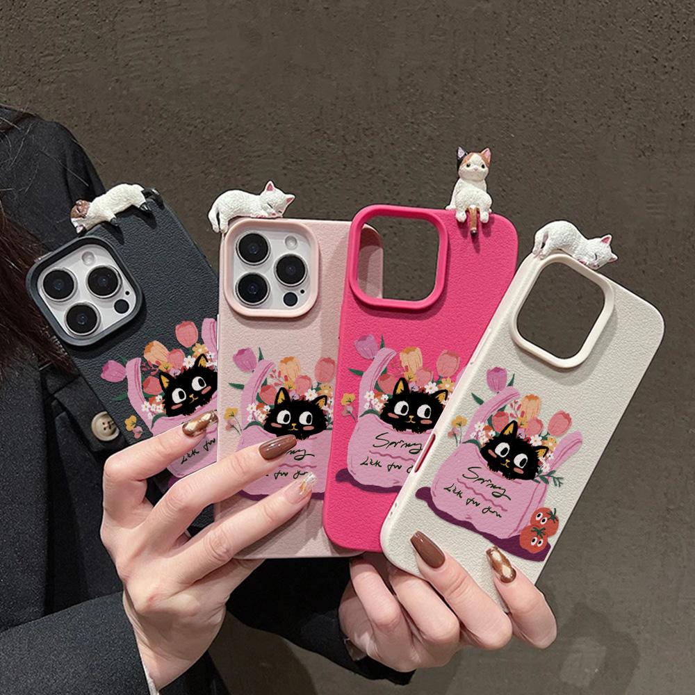 3D Phone Case for iPhone 11 13 17 Pro Max 17 Air Case iPhone 13 15 16 Pro Max 12 14 Pro Max 14 15 Plus Cute 3D Kitten Cartoon Leather
