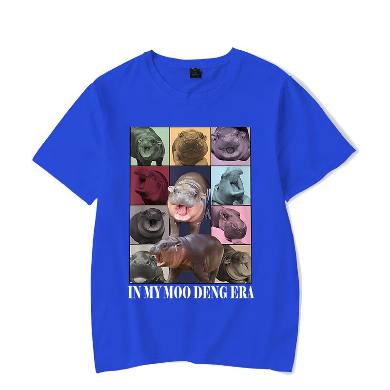 Ladies' Loose Casual Fun Moo Deng Bouncing Pig Print Pure Cotton Short Sleeved Top T-Shirts Women’s