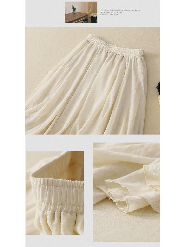 Юбка А-силуэта из тонкого хлопка с оборками и эластичным поясом - в японском и корейском стиле