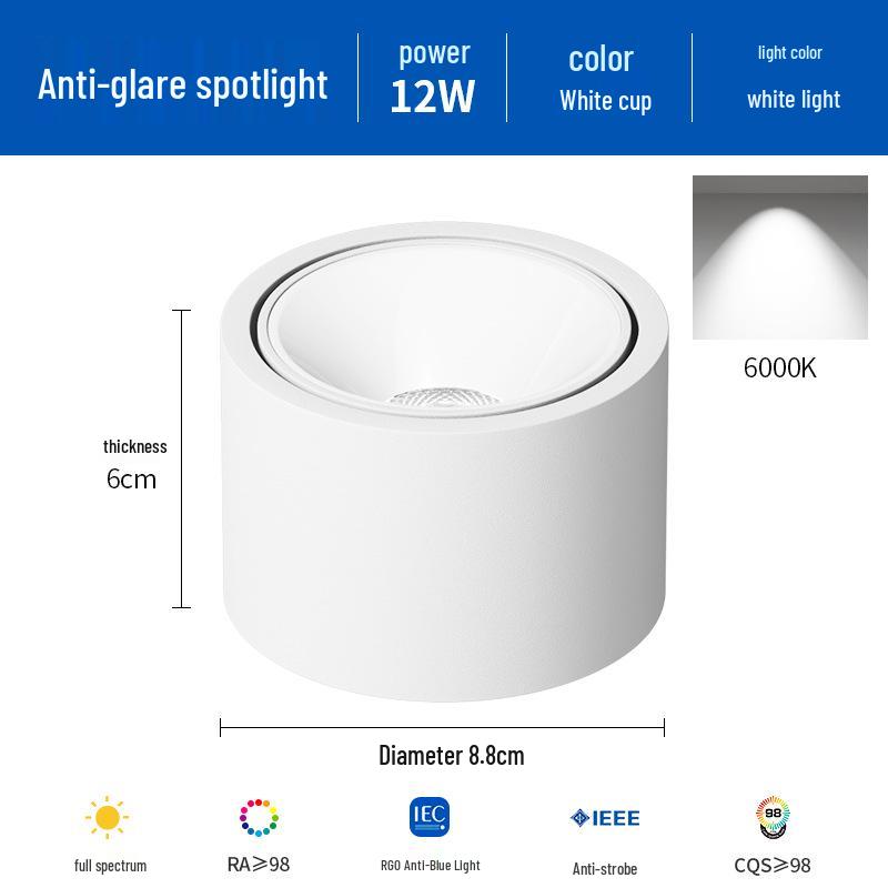 Ultra-Thin Adjustable Angle Anti-Glare Bullseye Spotlight for Living Room Ceiling