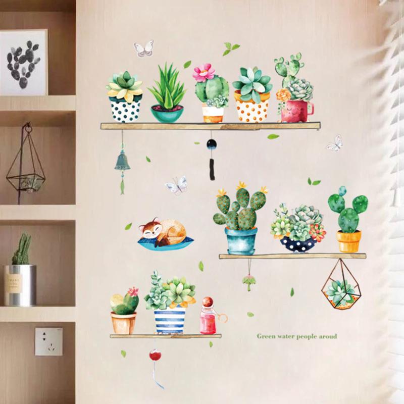 Симпатичный узор кактуса, самоклеящаяся наклейка на стену для гостиной, спальни, гардероба, крыльца, декора