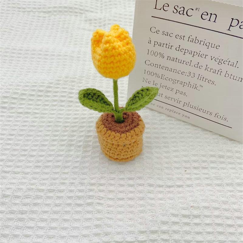 Mini Potted Crochet Homemade Tulip Flower Rose DIY Hand-Woven Home Decoration Wool Finished Product