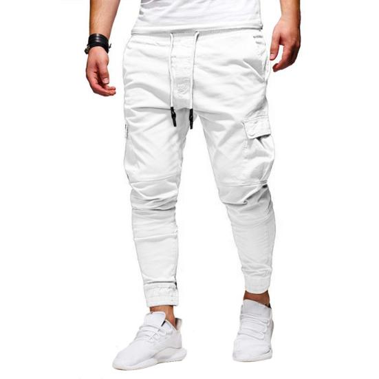 Men Thick Cargo Pants Drawstring Waist Warm Jogger Pants Autumn Winter