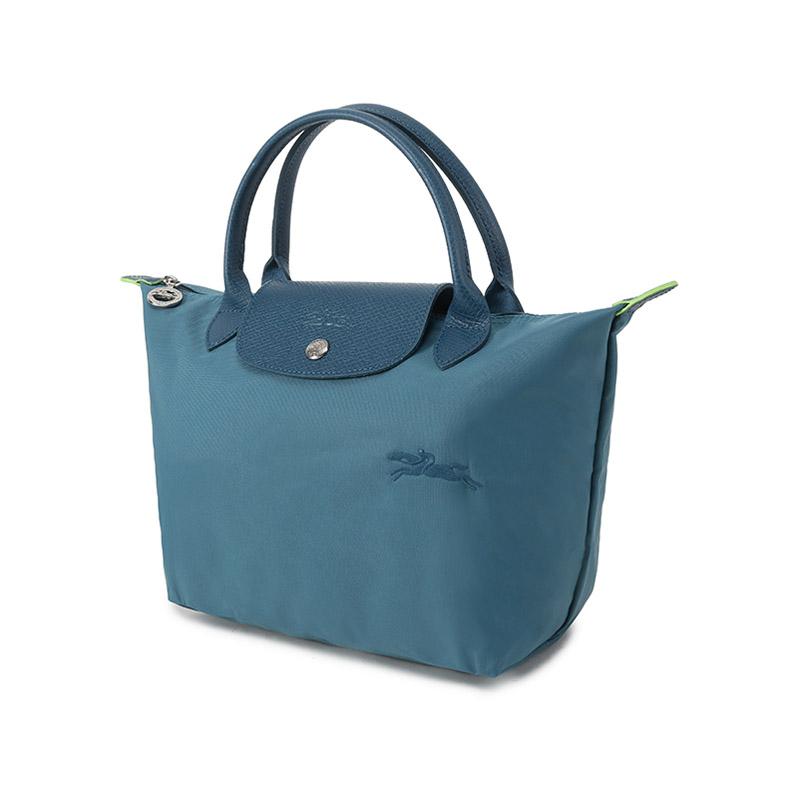 Longchamp Le Pliage Green Сумка-тоут 'Пельмень' складная с короткими ручками из переработанного холста Маленькая женская сумка-тоут Цвет: Павлиний синий 1621919P89