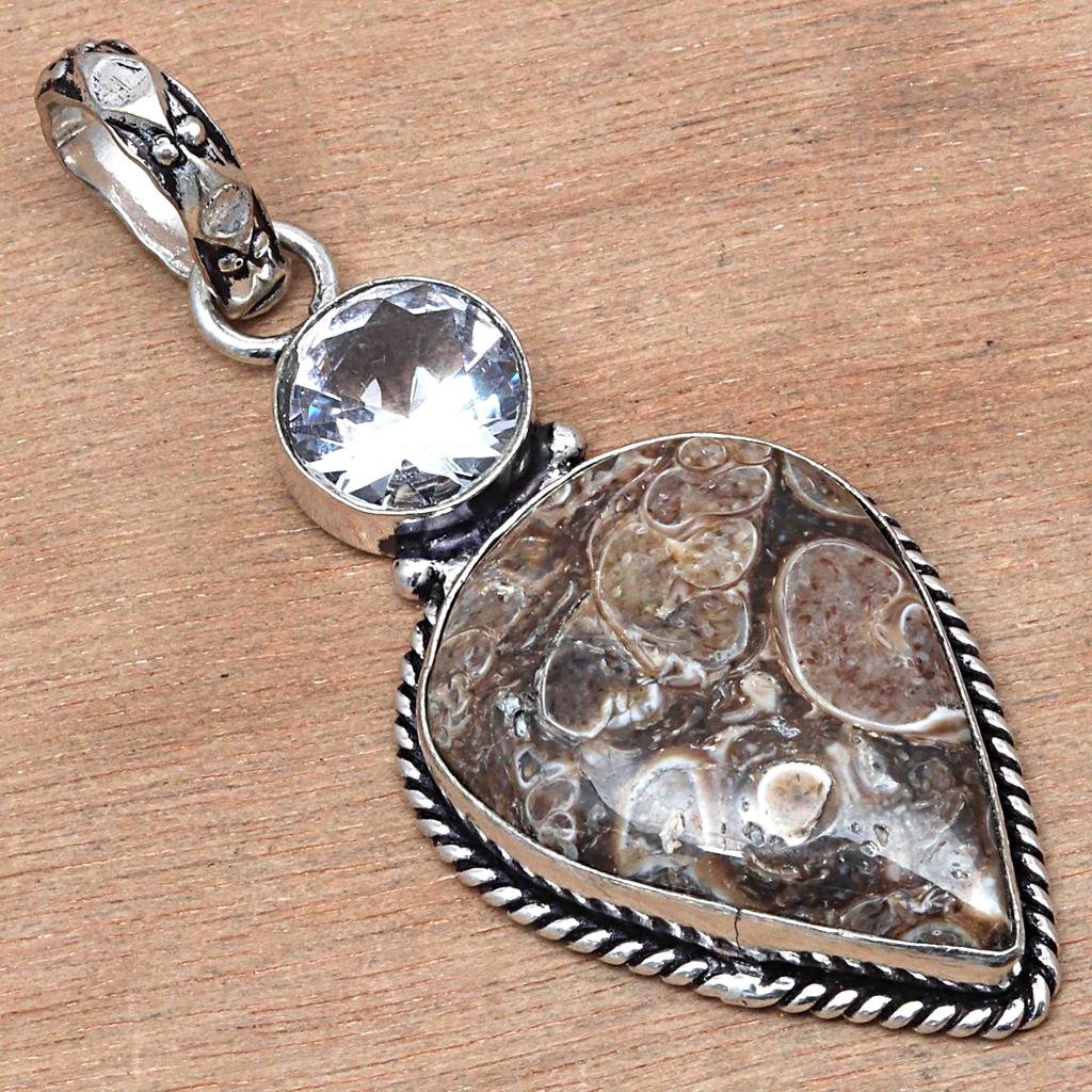 Pendant Turtella Jasper White Topaz Gemstone Valentine'Day Silver Jewelry 2"