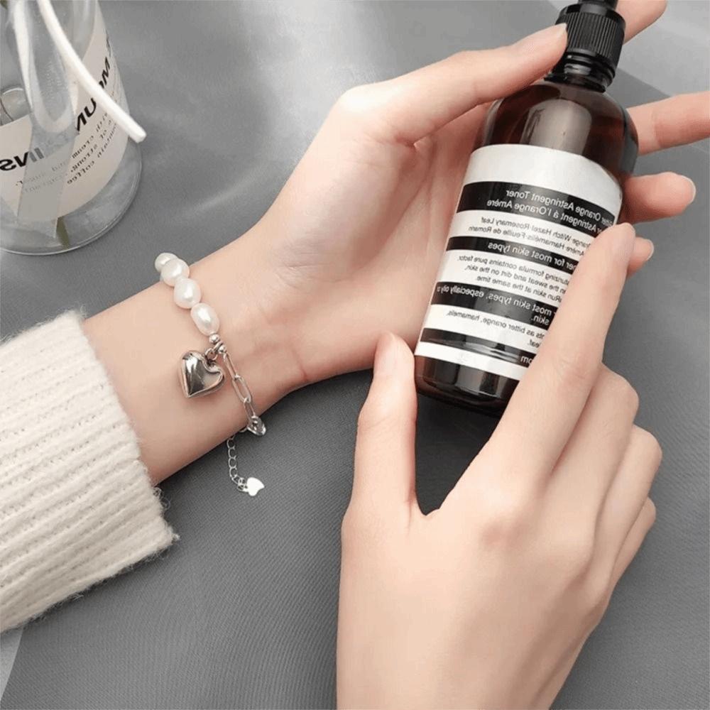 Fashion Jewelry Women Bracelet Adjustable Heart Shaped Bracelet Sweet Pearls Bracelet  Girls