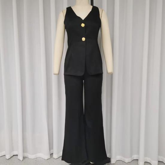 2 шт./комплект женский жилет брюки костюм V-образный вырез застегивается на пуговицы без рукавов топ широкие свободные брюки формальный деловой стиль пригородный наряд