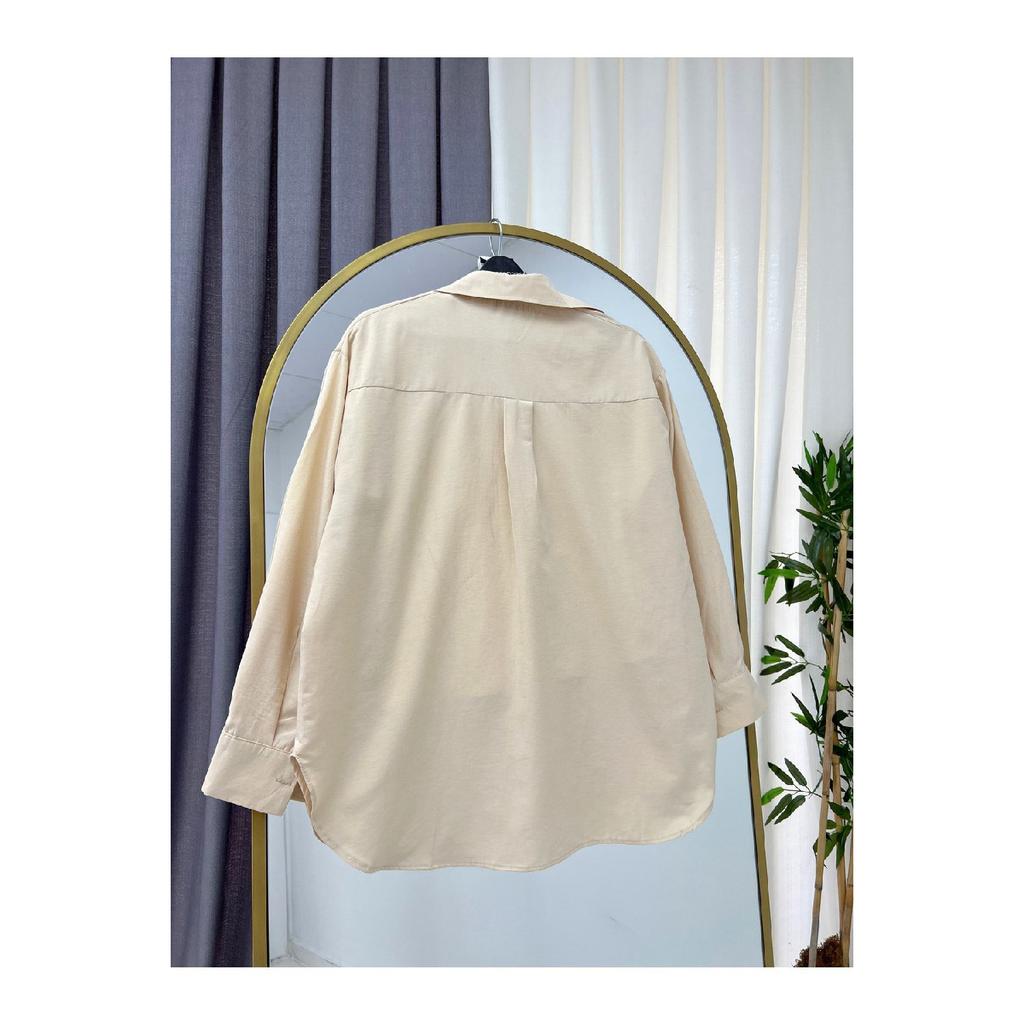 Рубашка с объемными рукавами Oversize, длинная базовая бежевая женская рубашка 010