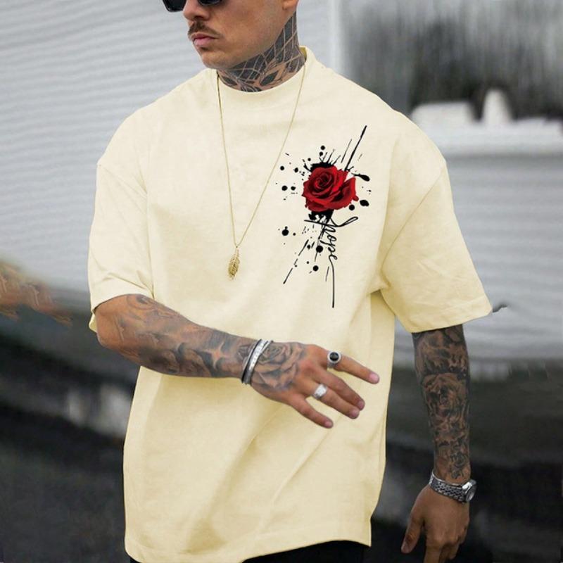 Футболка мужская с принтом в виде розы большого размера 2024 года, мягкая, с круглым вырезом, коротким рукавом, свободные мужские футболки большого размера, одежда