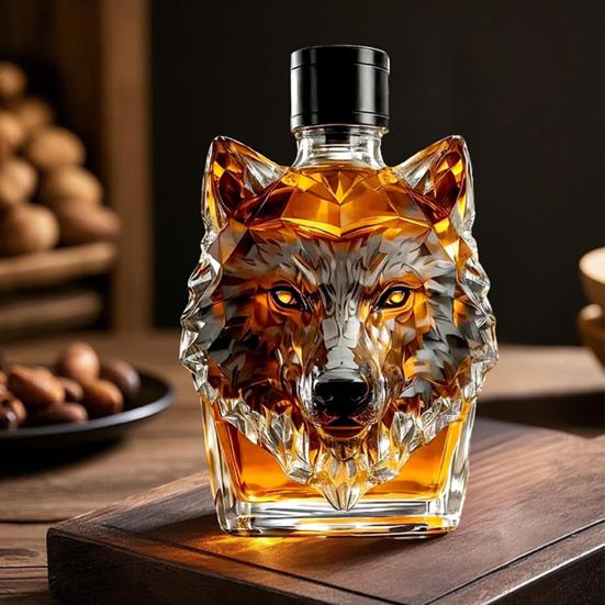 Декантер для виски в форме головы волка Стеклянная бутылка Декоративный декантер для алкоголя Уникальный декор для бара для любителей виски